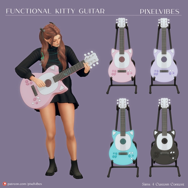Alpha Functional Kitty Guitar by pixelvibes - The Sims 4 Custom Content