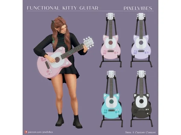Alpha Functional Kitty Guitar - The Sims 4 Custom Content