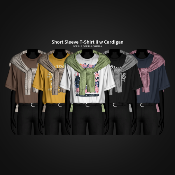 Alpha Short Sleeve T Shirt II w Cardigan by simsfinds - The Sims 4 Custom Content