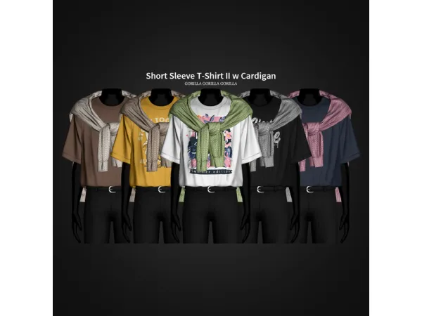 Alpha Short Sleeve T Shirt II w Cardigan by Gorillax3 - The Sims 4 Custom Content