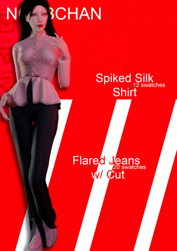 Alpha Spiked Shirt Flared Jeans w Cut by simsfinds - The Sims 4 Custom Content