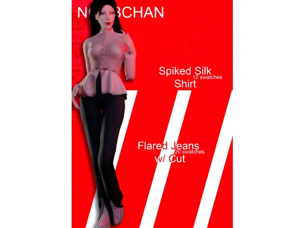 Alpha Spiked Shirt Flared Jeans w Cut - The Sims 4 Custom Content