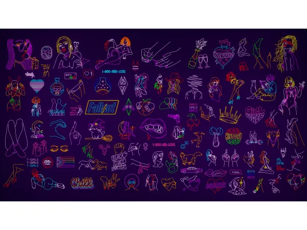 Mix March October 2024 SFW Neons by Simpossible_xx - The Sims 4 Custom Content