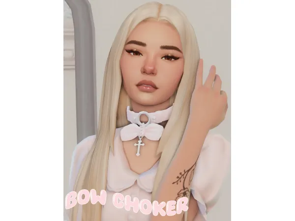 Maxis Match Bow Cross Choker by JellyPaws - The Sims 4 Custom Content
