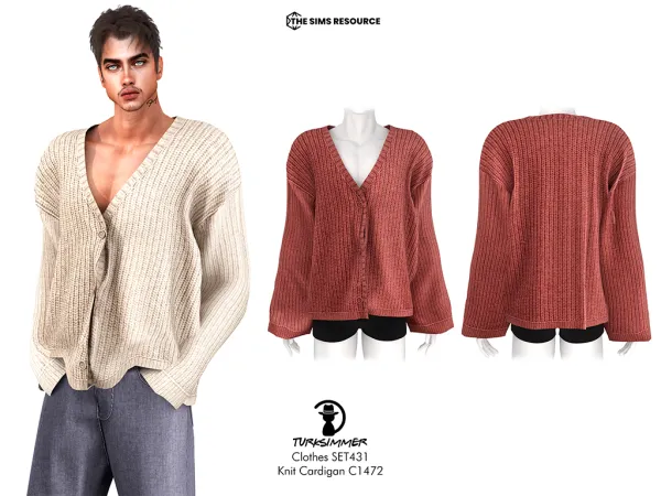 Alpha CLOTHES SET431 Knit Cardigan C1472 and Wide Leg Trousers C1473 by turksimmer - The Sims 4 Custom Content