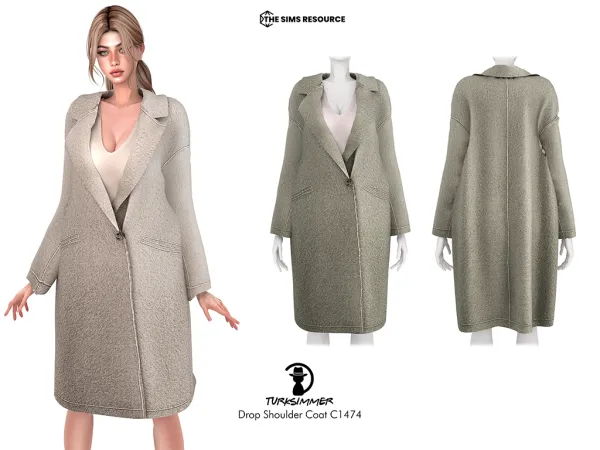 Alpha Drop Shoulder Coat C1474 by turksimmer - The Sims 4 Custom Content