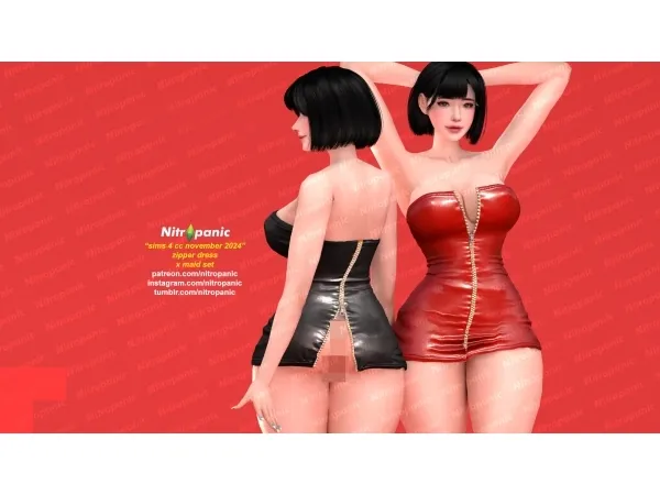 Alpha Nitropanic_Zipper Dress - The Sims 4 Custom Content
