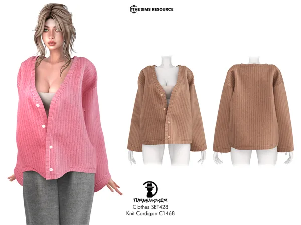 Alpha CLOTHES SET428 Knit Cardigan C1468 and Wide Leg Pants C1469 by turksimmer - The Sims 4 Custom Content