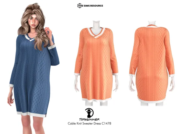 Alpha Cable Knit Sweater Dress C1478 by turksimmer - The Sims 4 Custom Content