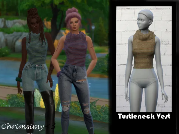 Alpha Turtleneck Vest by chrimsimy - The Sims 4 Custom Content
