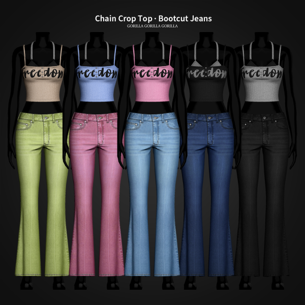Alpha Chain Crop Top Bootcut Jeans by simsfinds - The Sims 4 Custom Content