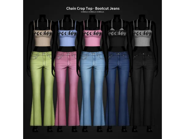 Alpha Chain Crop Top Bootcut Jeans by Gorilla Gorilla Gorilla - The Sims 4 Custom Content