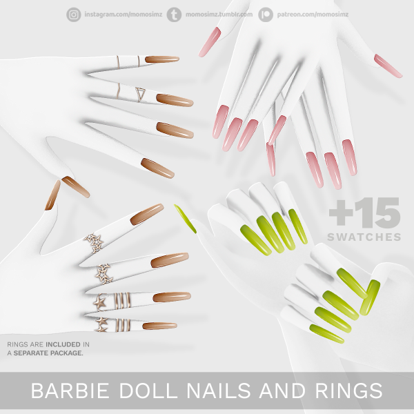 Alpha Barbie Doll Nails and Rings by simsfinds - The Sims 4 Custom Content
