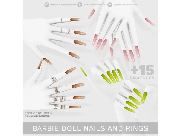 Alpha Barbie Doll Nails and Rings by momo - The Sims 4 Custom Content