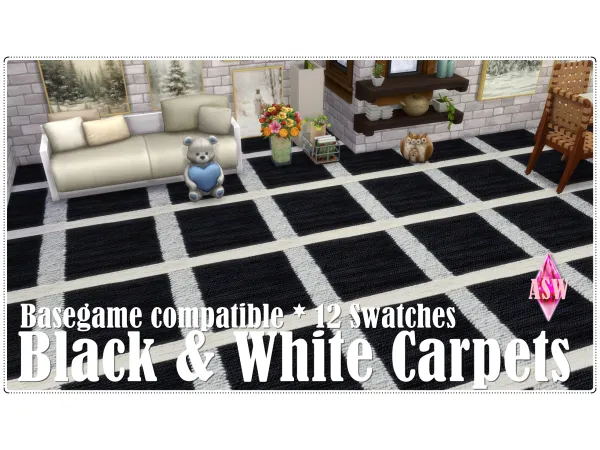 Alpha Black White Carpets by annettssims4welt - The Sims 4 Custom Content