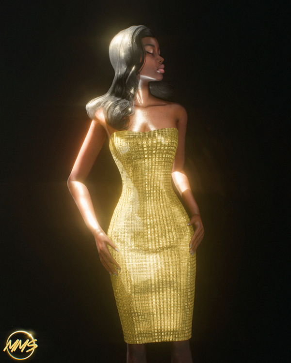 Alpha VERSACE SS25 GOLDEN GODDESS DRESS by simsfinds - The Sims 4 Custom Content