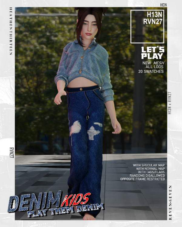 Alpha Child's Classic Baggy Fit Ripped Denim Jeans by simsfinds - The Sims 4 Custom Content