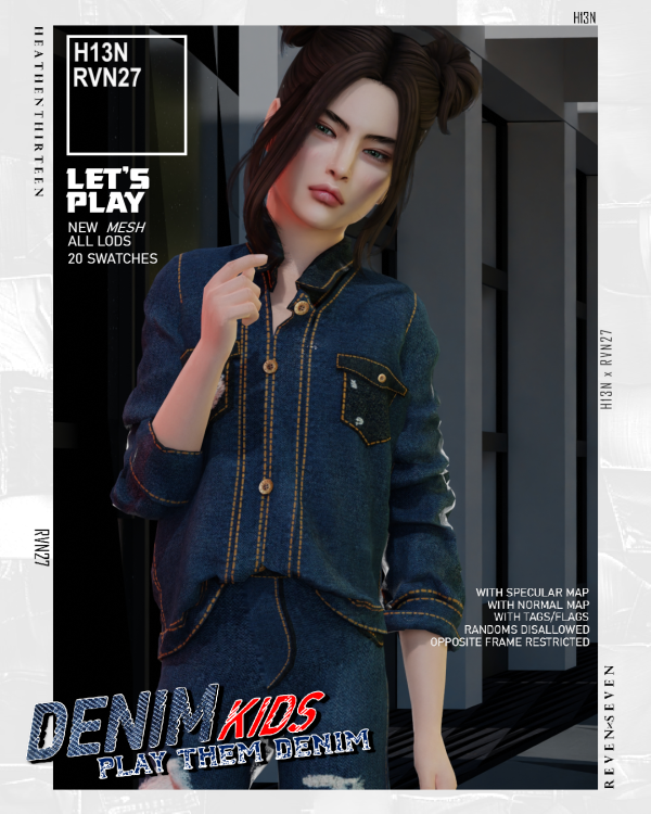 Alpha Child's Rolled Up Sleeves Full Buttoned Oversized Denim Jacket by simsfinds - The Sims 4 Custom Content