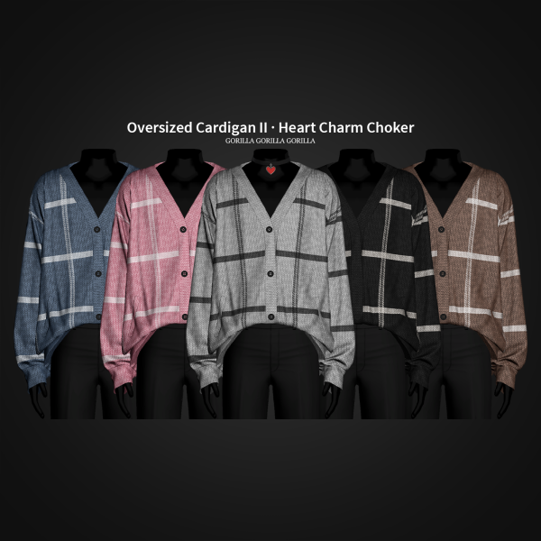 Alpha Oversized Cardigan II Heart Charm Choker by simsfinds - The Sims 4 Custom Content