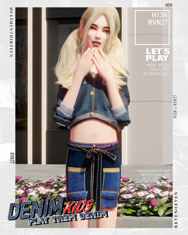 Alpha Child's Lace Up Belt Bodycon Denim Skirt by simsfinds - The Sims 4 Custom Content