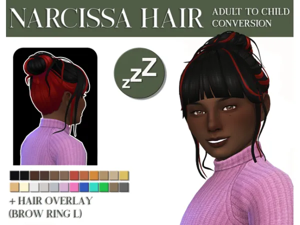 Maxis Match Narcissa Hair Hair Overlay by Sleepyz - The Sims 4 Custom Content