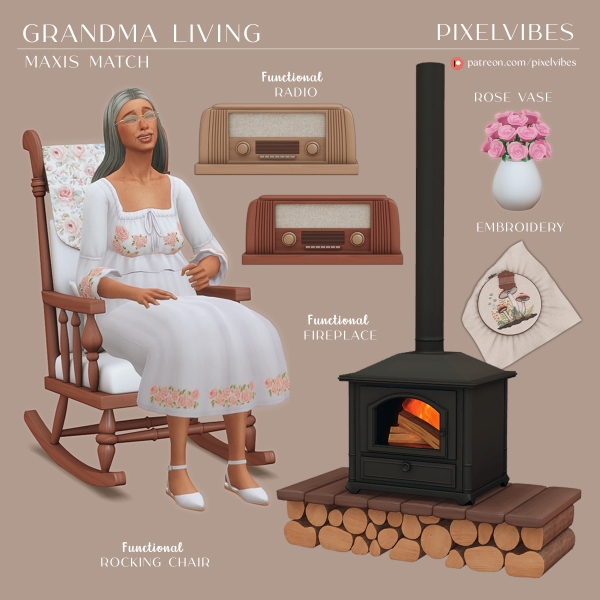 Alpha Grandma's Living by pixelvibes - The Sims 4 Custom Content