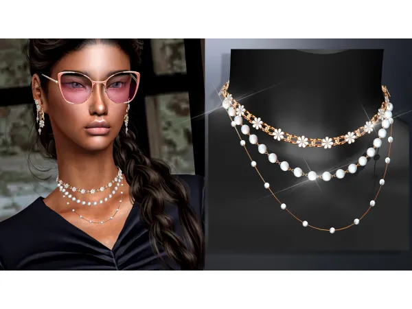 Alpha Elegant flower and chain necklace V1 by Mydarling20 - The Sims 4 Custom Content