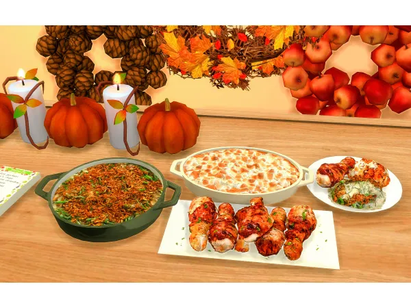 Alpha Grilled Chicken with Green Bean Casserole Sweet Potato Casserole Custom Recipe by Insimniacreations - The Sims 4 Custom Content