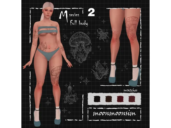 Mix Full body tattoo M2 by moonmoonsim - The Sims 4 Custom Content