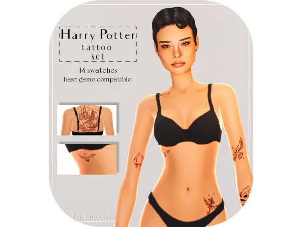 Mix Harry Potter (small) Tattoo set by bulochkaa - The Sims 4 Custom Content