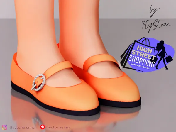 Alpha Child Ballet Flats With Pearls And Diamond Buckle by FlyStone - The Sims 4 Custom Content