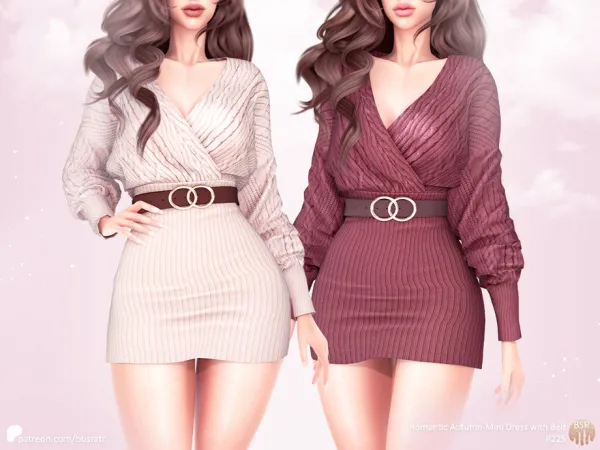 Mix Romantic Autumn Mini Dress with Belt P225 tr by busra - The Sims 4 Custom Content
