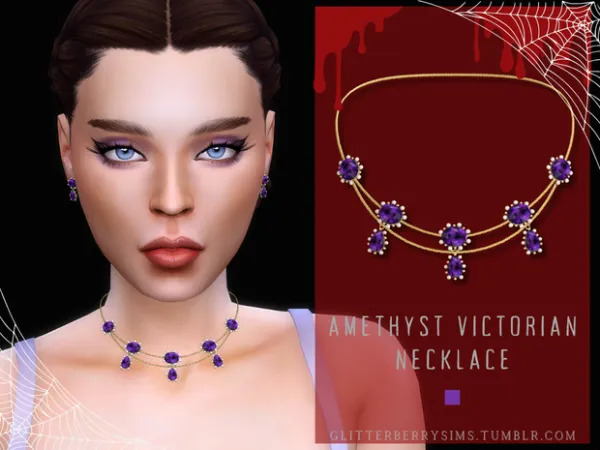 Alpha Amethyst Victorian Necklace by GlitterberryFly - The Sims 4 Custom Content