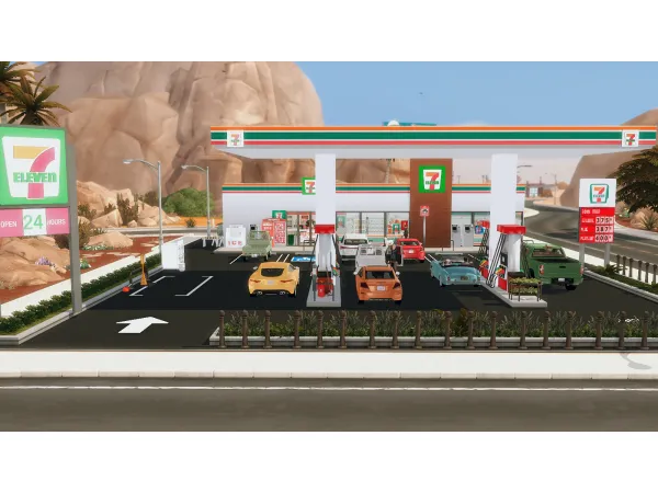 Mix 7 Eleven Gas Station by Depressed Simmer - The Sims 4 Custom Content