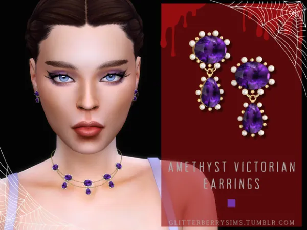 Alpha Simblreen Gift 1 Amethyst Victorian Earrings by GlitterberryFly - The Sims 4 Custom Content