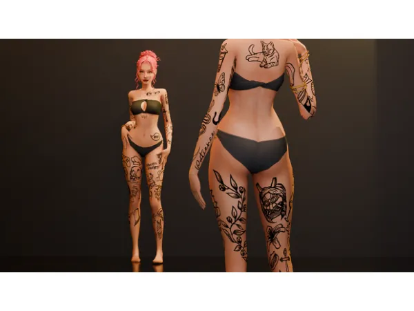 Mix Bits Pieces Tattoo by SnootySims - The Sims 4 Custom Content