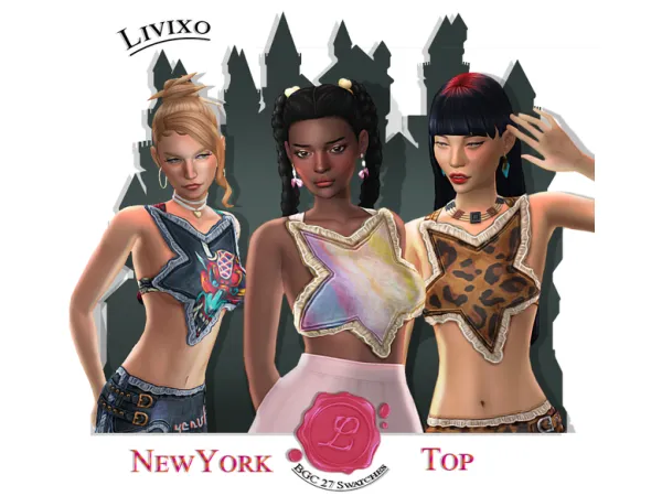 Maxis Match NEW YORK TOP by Livixo - The Sims 4 Custom Content