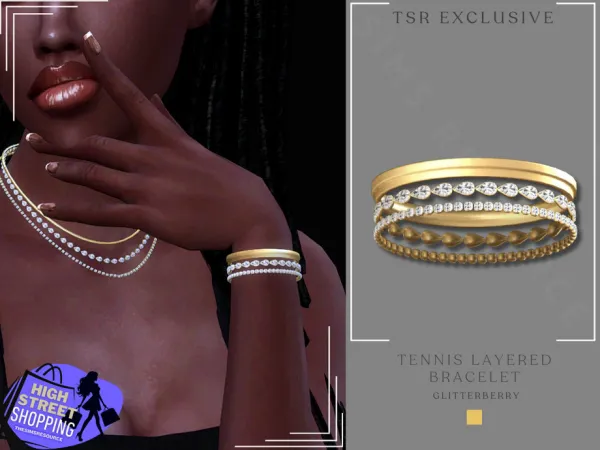 Alpha High Street Fashion Tennis Layered Bracelet by Glitterberryfly - The Sims 4 Custom Content