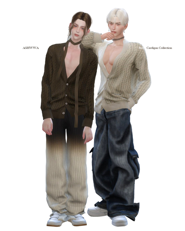 Alpha Boy in Cardigan Baggy Pant by simsfinds - The Sims 4 Custom Content