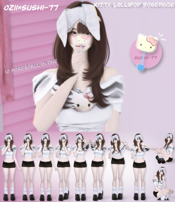 Mix OziiSushi 77Kitty Lollipop Posepack by simsfinds - The Sims 4 Custom Content