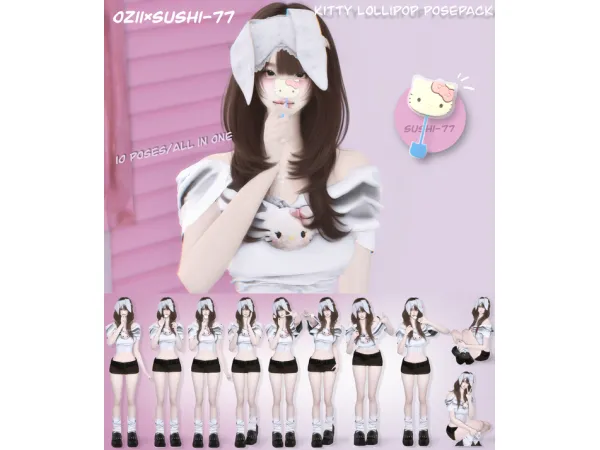 Mix OziiSushi 77Kitty Lollipop Posepack - The Sims 4 Custom Content