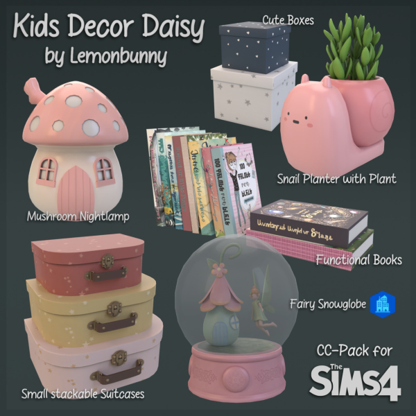 Mix KIDS DECOR DAISY by lemonbunny - The Sims 4 Custom Content
