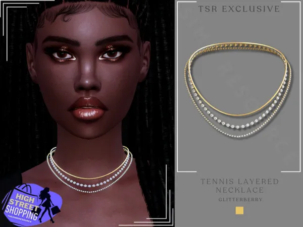 Mix High Street Fashion Tennis Layered Necklace by Glitterberryfly - The Sims 4 Custom Content