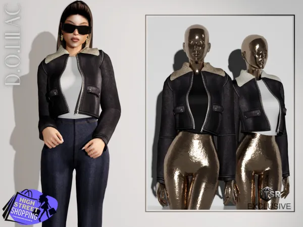 Alpha Crop Leather Jacket with T Shirt DO0594 by DOLilac - The Sims 4 Custom Content