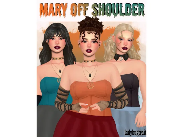 Maxis Match Mary off shoulder top by Ladybugtrait - The Sims 4 Custom Content