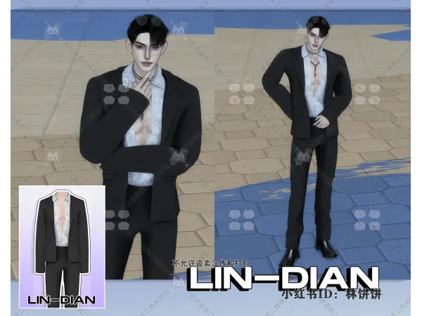 Alpha LIN DIAN Men's two piece sequin suit - The Sims 4 Custom Content