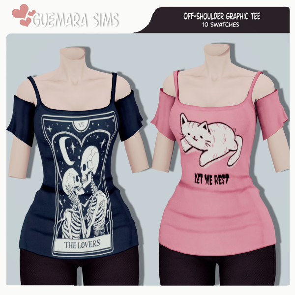 Mix Off Shoulder Graphic Tee by simsfinds - The Sims 4 Custom Content