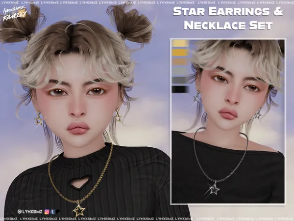 Maxis Match Star Earrings Necklace Set by Lynxsimzfamily - The Sims 4 Custom Content
