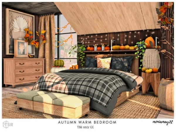 Alpha Autumn Warm Bedroom by moniamay72 - The Sims 4 Custom Content