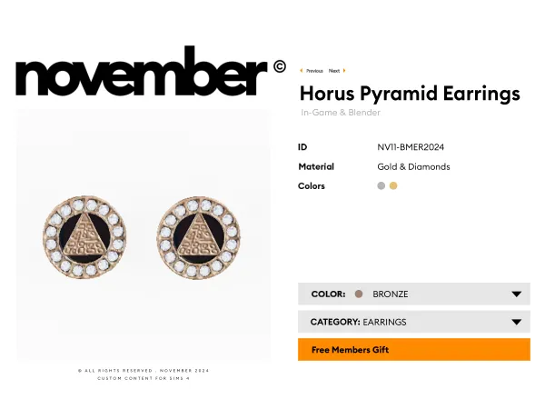 Alpha november Horus pyramid earrings (gift of the month) - The Sims 4 Custom Content